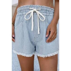 NEW LITTLE DAISY CLOSET drawstring elastic waist casual denim shorts in sky blue